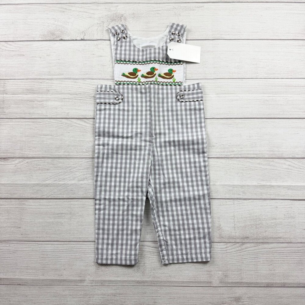 Lil Cactus Baby Smocked Mallard Duck Longall Gingham Jon Jon Romper NWT 18-24M